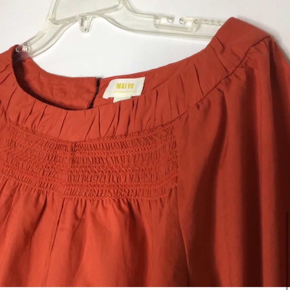Anthropologie Maeve Coral Poplin Smocked Neck Peasant Top Size XS NWT - Picture 11 of 11